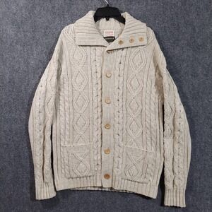 Vintage Thane Sweater Mens Large Beige Cable Knit Shawl Collar Cardigan Pockets
